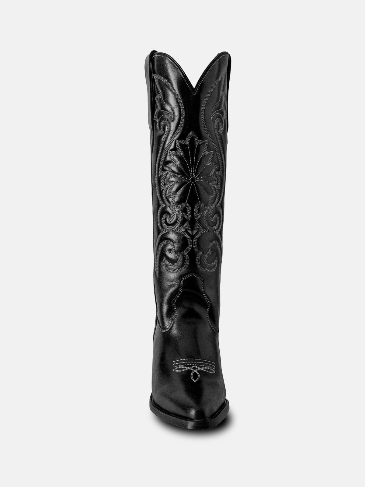 Fancy Embroidery Snip-Toe Wide Mid Calf Cowgirl Boots - Black