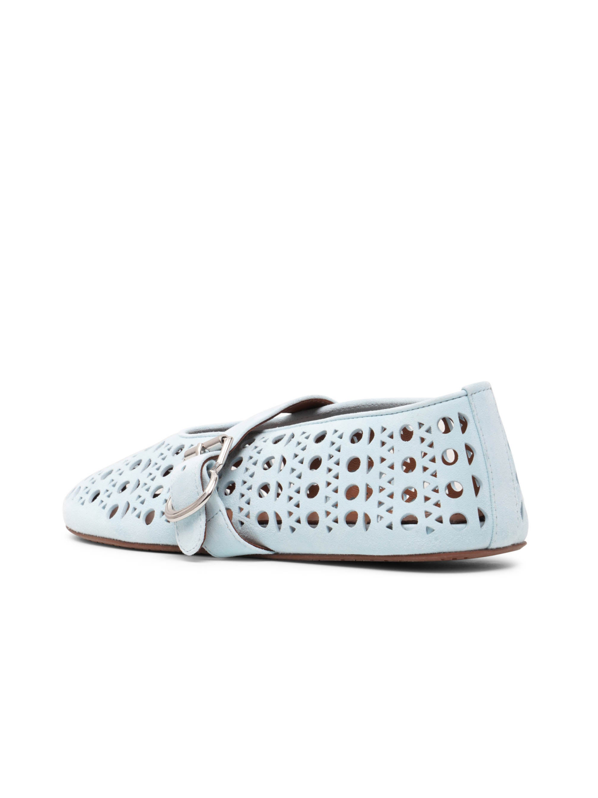 Light Blue Ballet Flats Mary Janes With Perforations And Buckled Strap