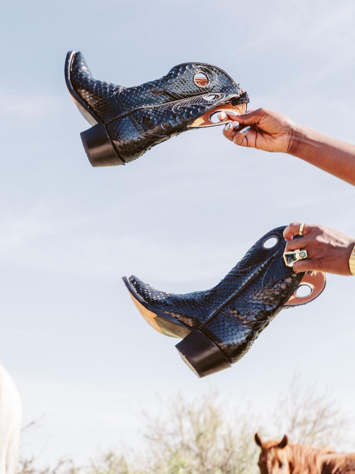 Black Snakeskin Paisley Cutout Snip-Toe Wide Mid Calf Cowgirl Boots