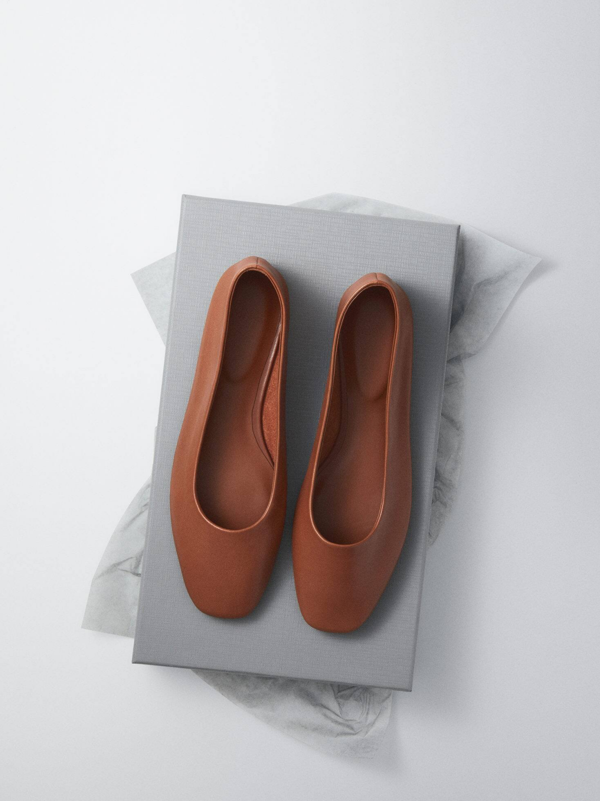 Tawny Vegan Leather Ballet Flats With Square Toe