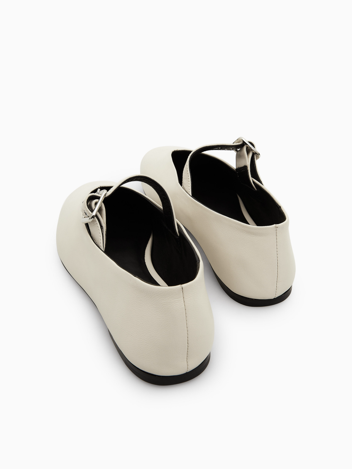 Ivory Round-Toe Bridge Buckle Mary Janes Ballet Flats