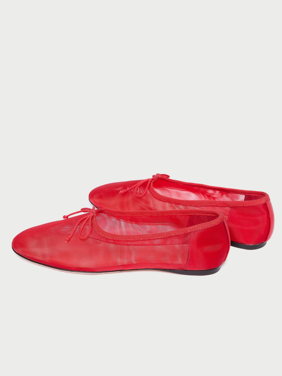 Red Mesh Almond-Toe Ballet Bow Flats