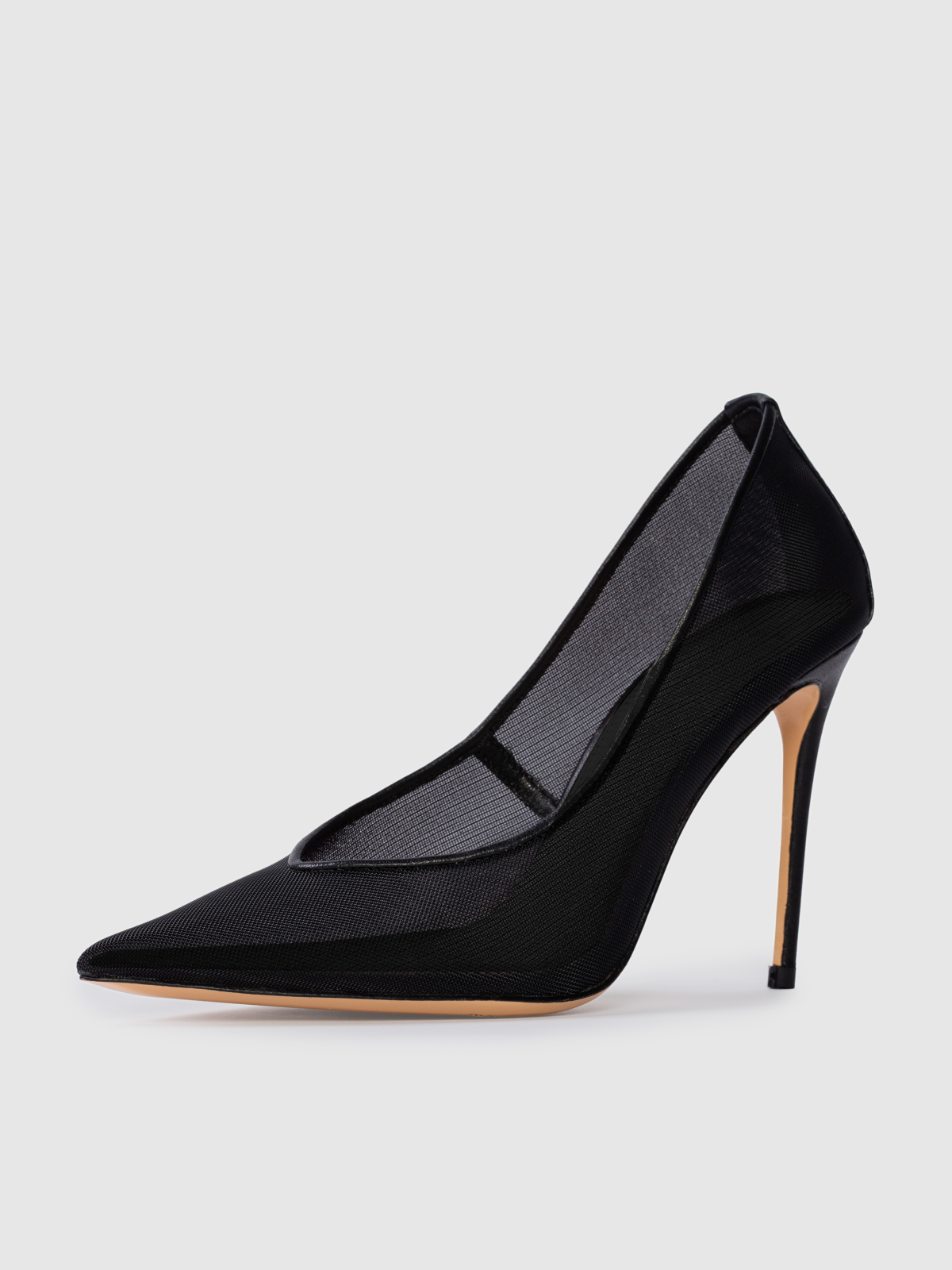 Black Pointed-Toe Mesh Pumps Stiletto High Heels