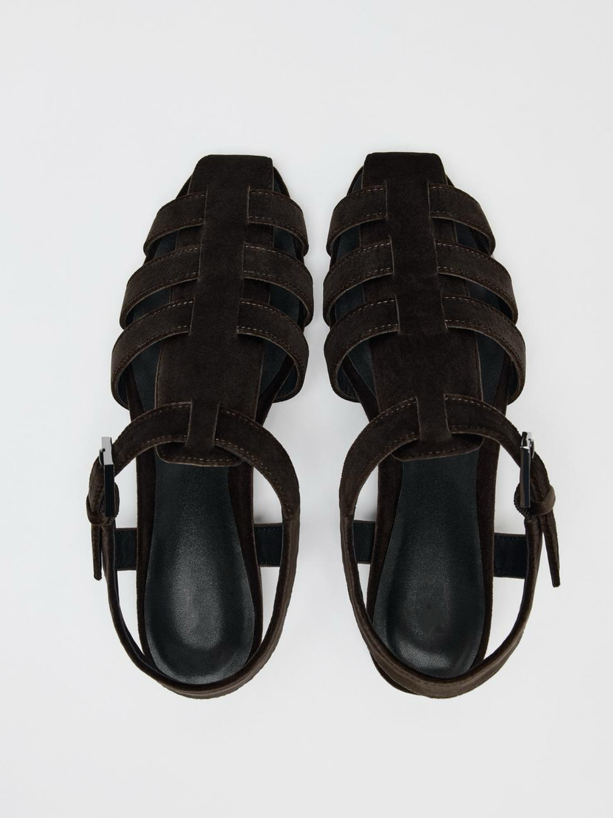 Brown Velvet Square-Toe Front And Ankle Straps Fisherman Sandals