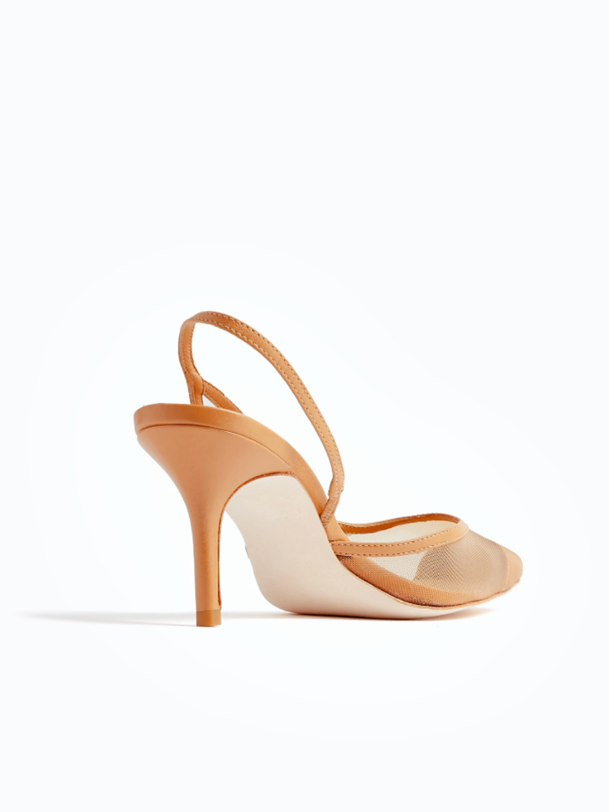 Orange Cut-Out Asymmetry Pointy High Heel Slingback Pumps in Mesh & Vegan Leather