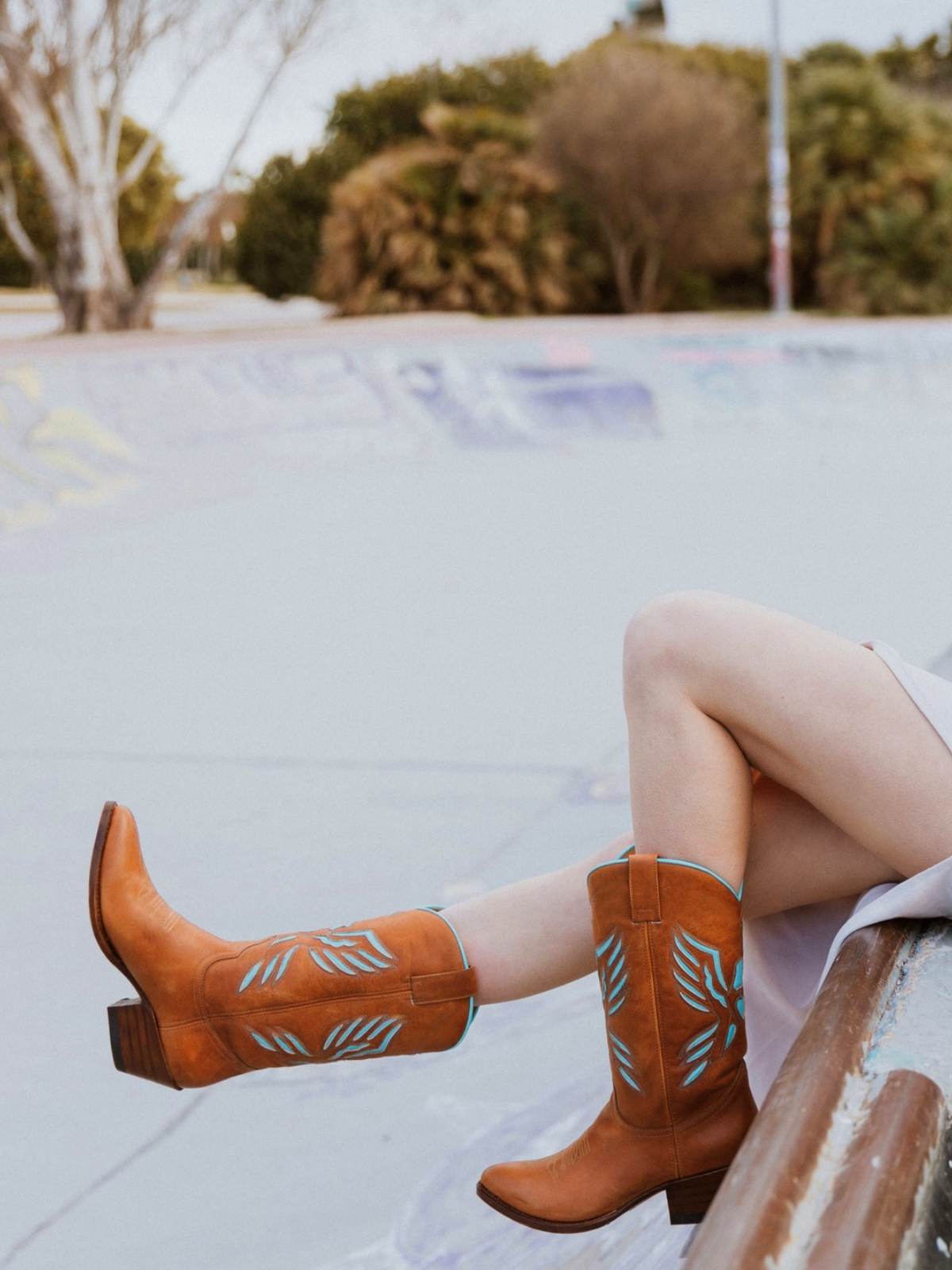 Brown Pointed-Toe Wide Mid Calf Cowgirl Boots With Turquoise Heart Thunderbird Inlay