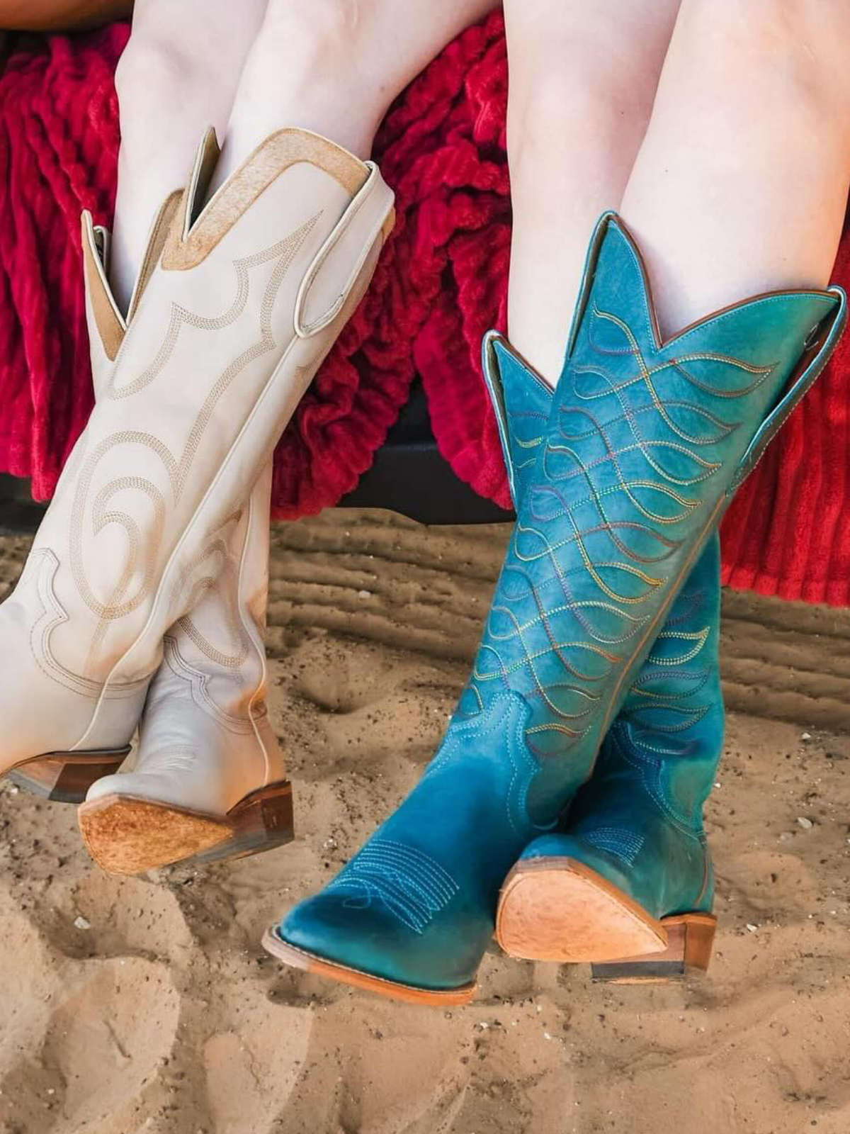 Turquoise Round-Toe Embroidery Wide Mid Calf Tall Cowgirl Boots