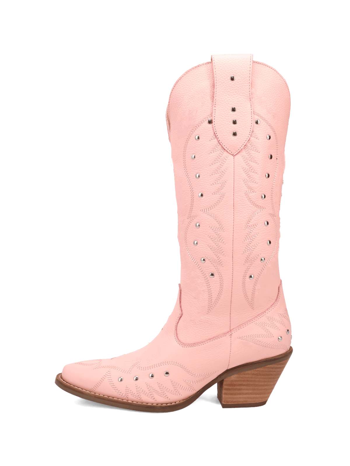 Pink Snip-Toe Embroidery Wide Mid Calf Cowgirl Boots With Studs