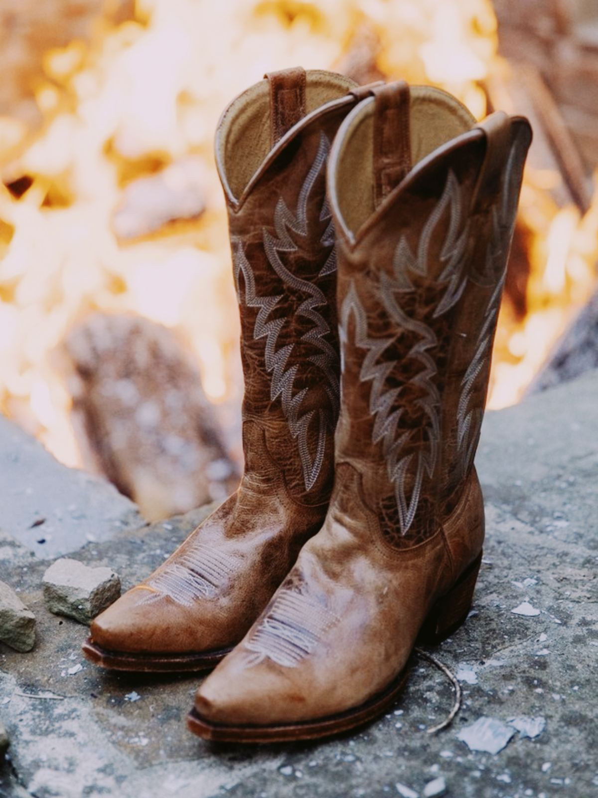 Distressed Classic Embroidery Snip-Toe Wide Mid Calf Tall Cowgirl Boots - Tan