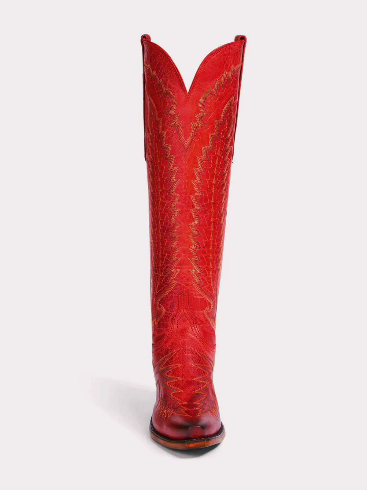 Crinkle Snip-Toe Embroidery Wide Calf Knee High Tall Cowgirl Boots - Red