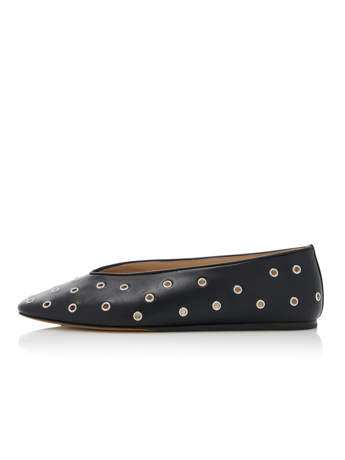 Black Round-Toe Cutout Studded Ballet Flats