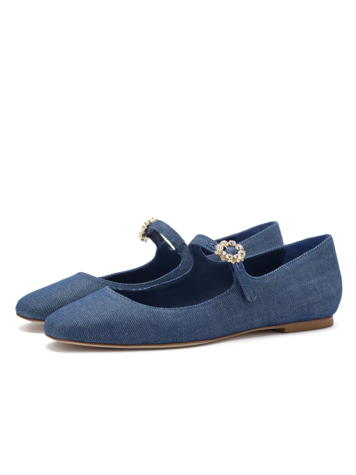 Blue Denim Round-Toe Bridge Starp Ballet Flats