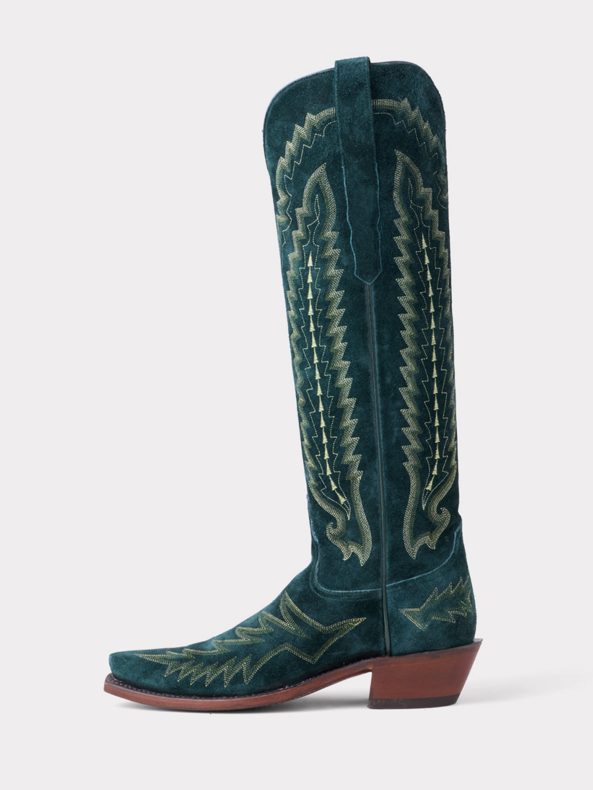 Forest Green Faux Suede Snip-Toe Western Embroidery Wide Calf Tall Knee High Cowgirl Boots