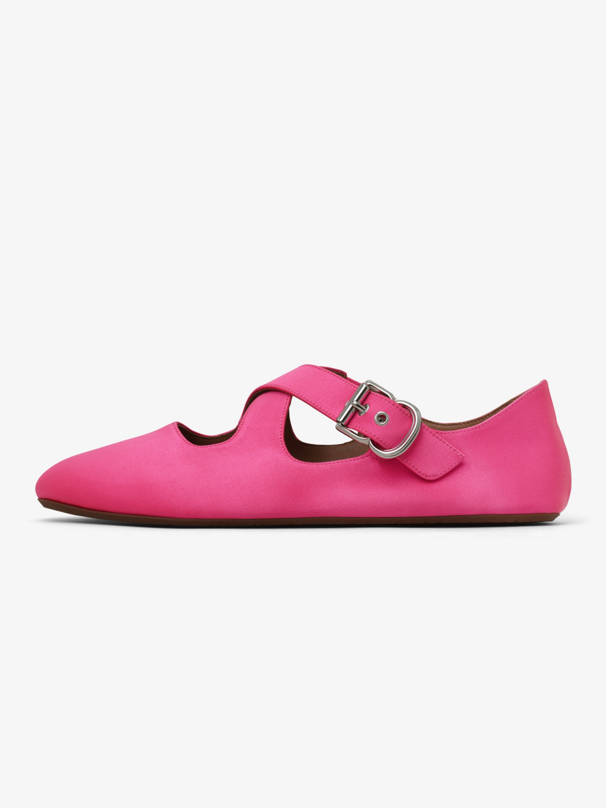 Pink Satin Round-Toe Cross Buckle Straps Ballet Flats