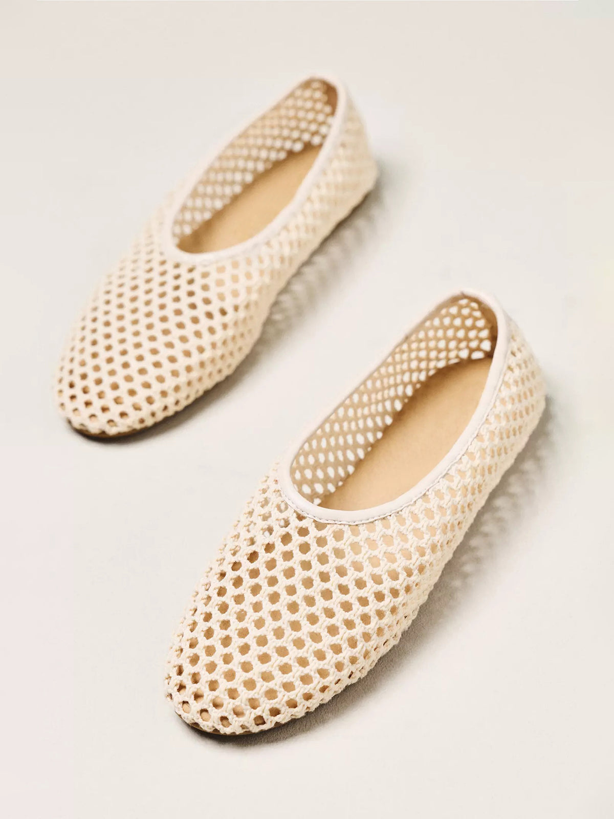 Ivory Woven Mesh Round-Toe Slip-On Classic Ballet Flats