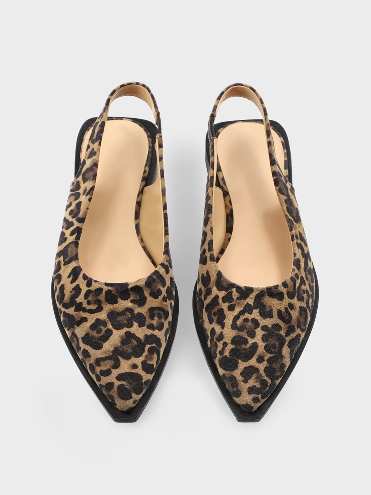 Leopard Faux Suede Pointed-Toe Classic Back Strap Simple Flats