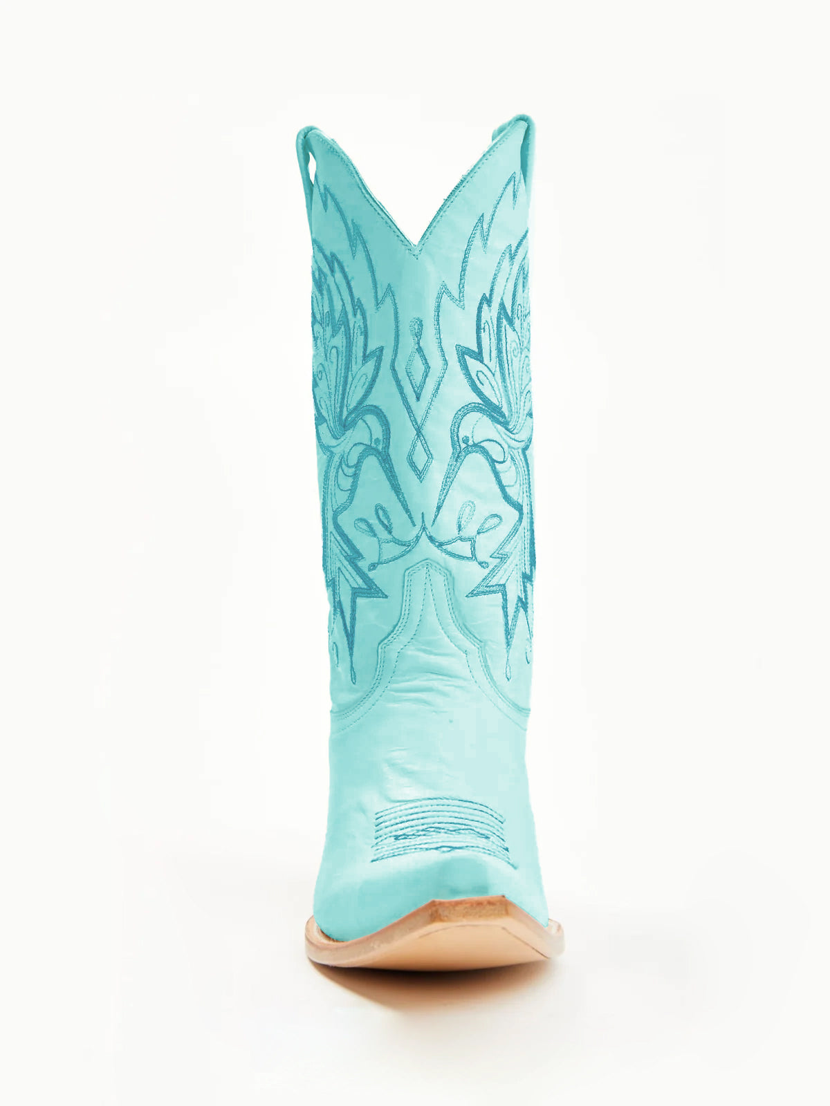 Turquoise Snip-Toe Vivid Bird Embroidery Mid Calf Cowgirl Boots