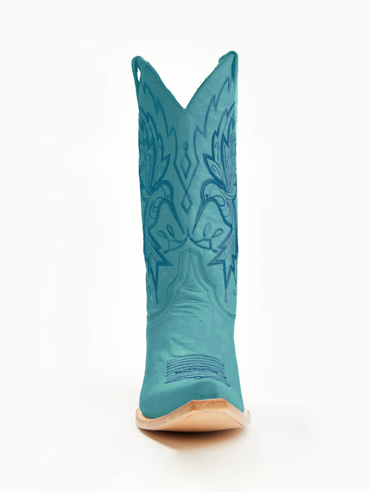 Teal Snip-Toe Vivid Bird Embroidery Mid Calf Cowgirl Boots