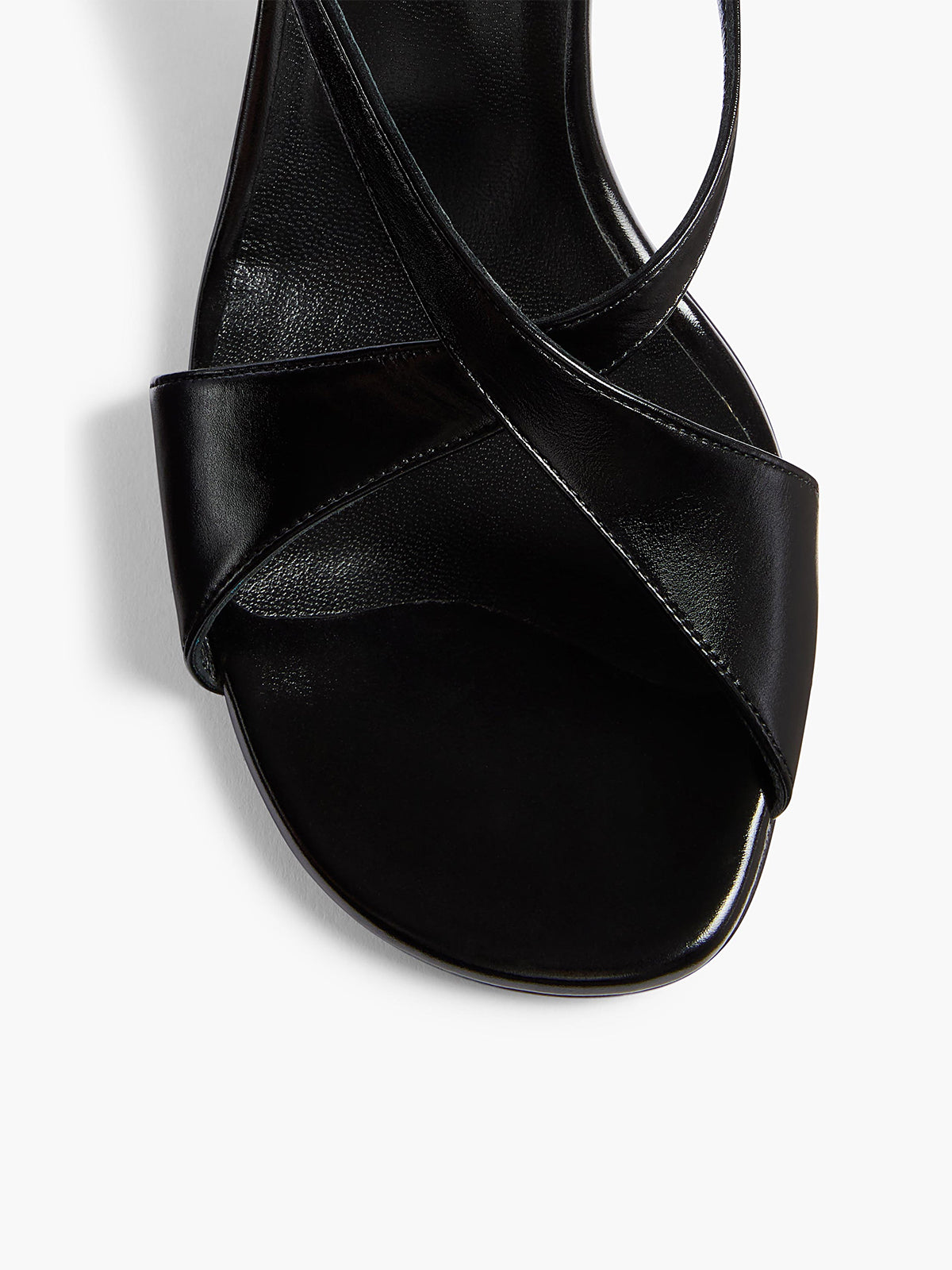 Black Round-Toe Crossed Straps Back And Ankle Strap Sandals Kitten Heels