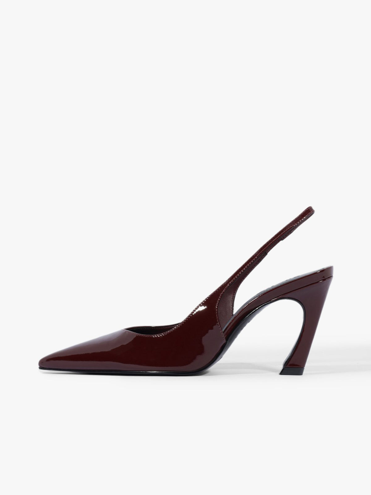 Slingback Pointed-Toe Simple Kitten Heels - Patent Burgundy