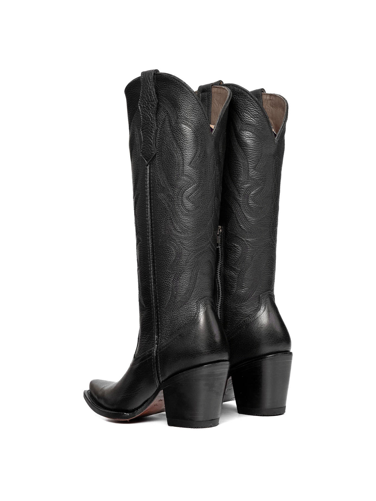 Western Snip-Toe Embroidery Half-Zip Knee High Chic Cowgirl Boots - Black