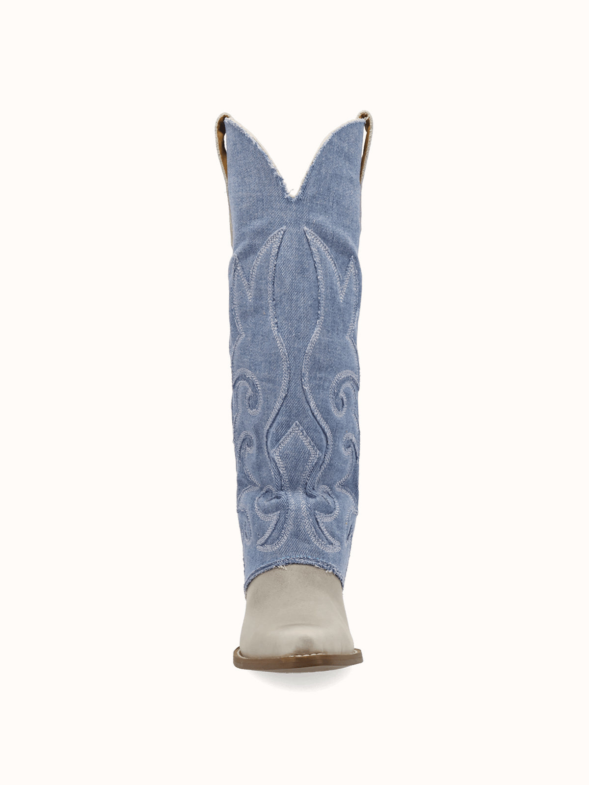 Blue Denim And Bone Snip-Toe Embroidery Fold-Over Wide Calf Knee High Cowgirl Boots