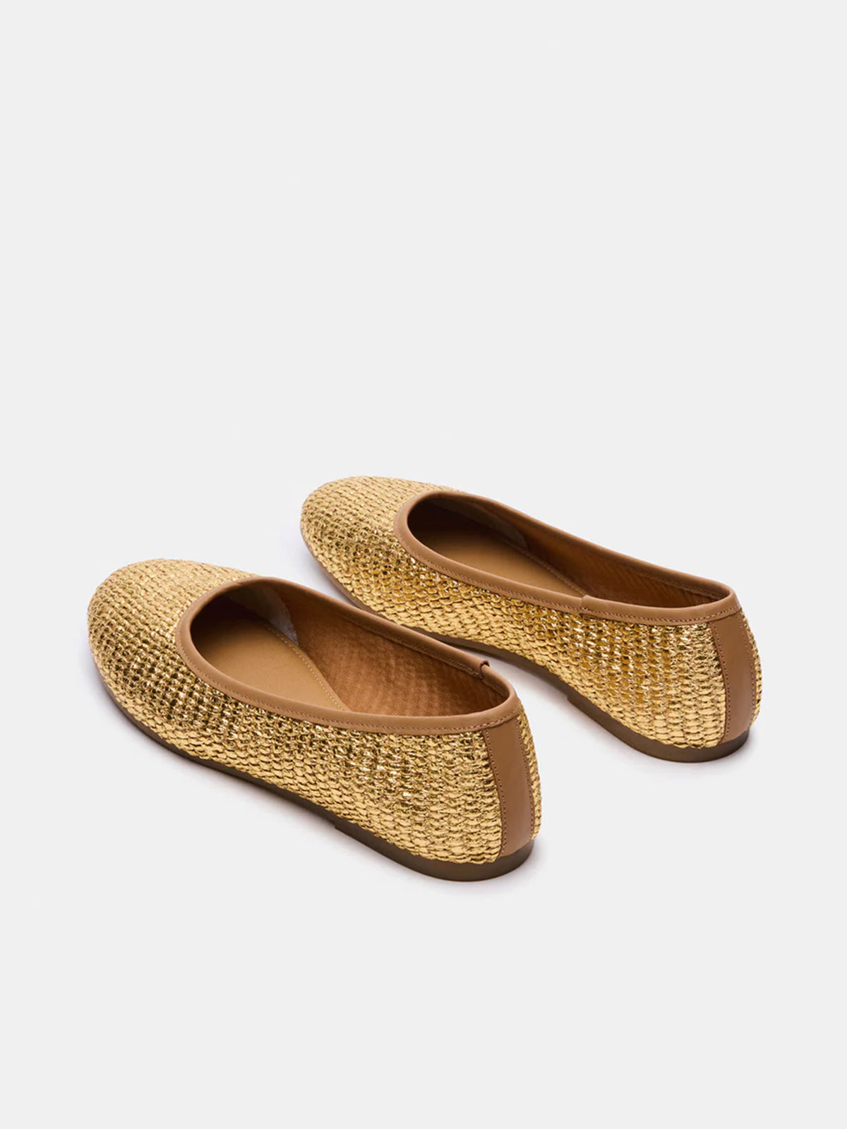 Gold Round-Toe Woven Classic Ballet Flats