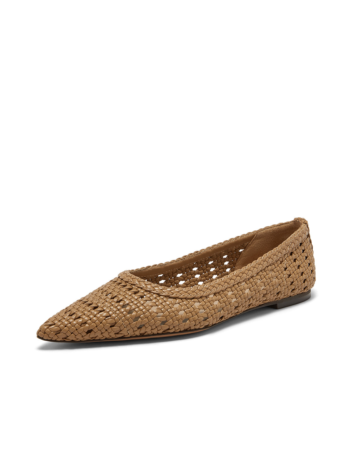 Tan Woven Vegan Leather Pointed-Toe Slip-On Chic Flats