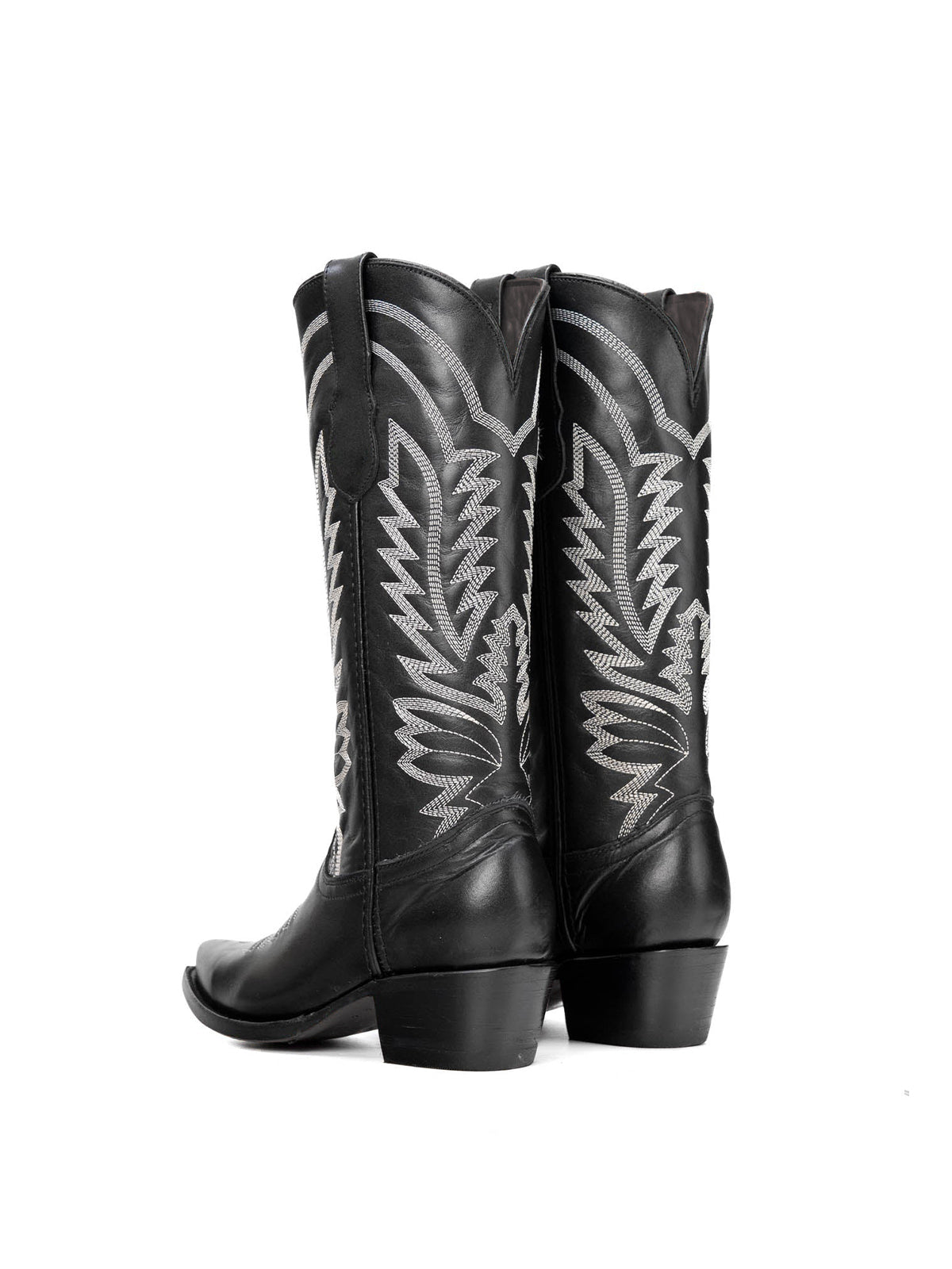Black Snip-Toe Western Classic Embroidery Mid Calf Cowgirl Boots