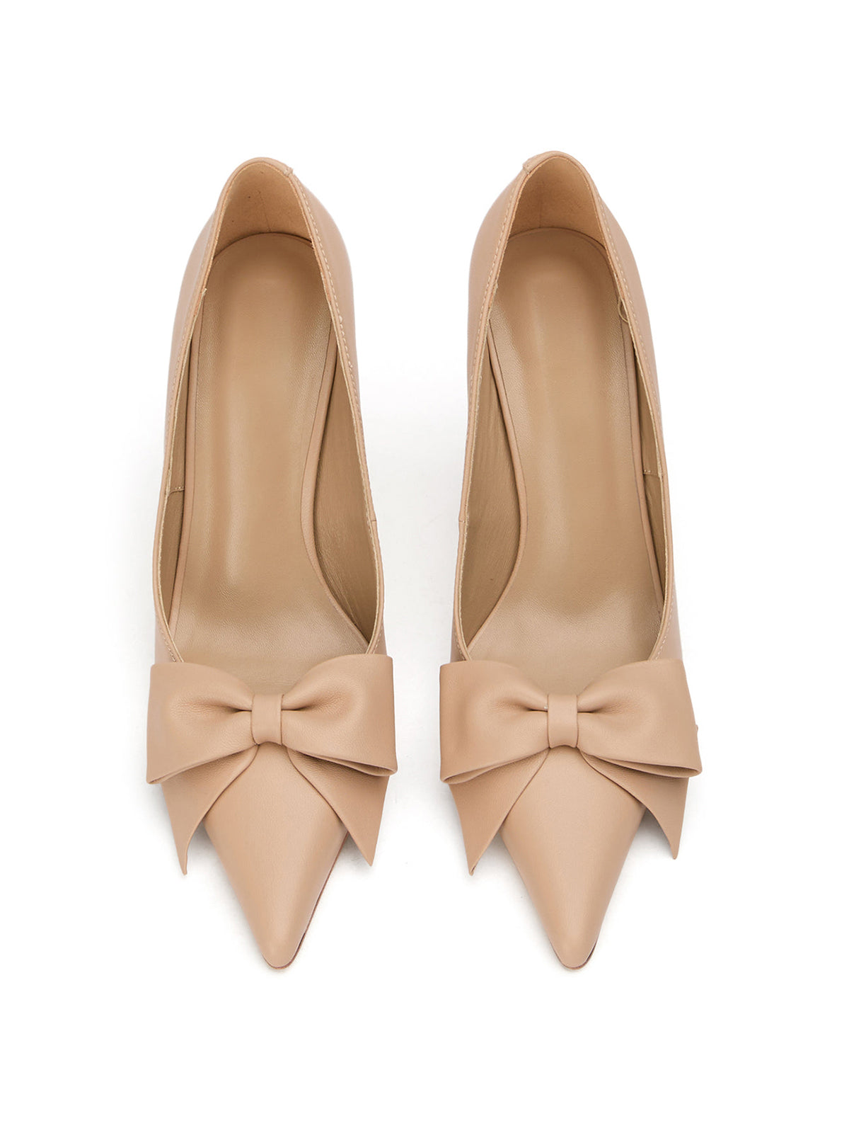 Nude Pointed-Toe Front Oversized Bow Stylish High Heels
