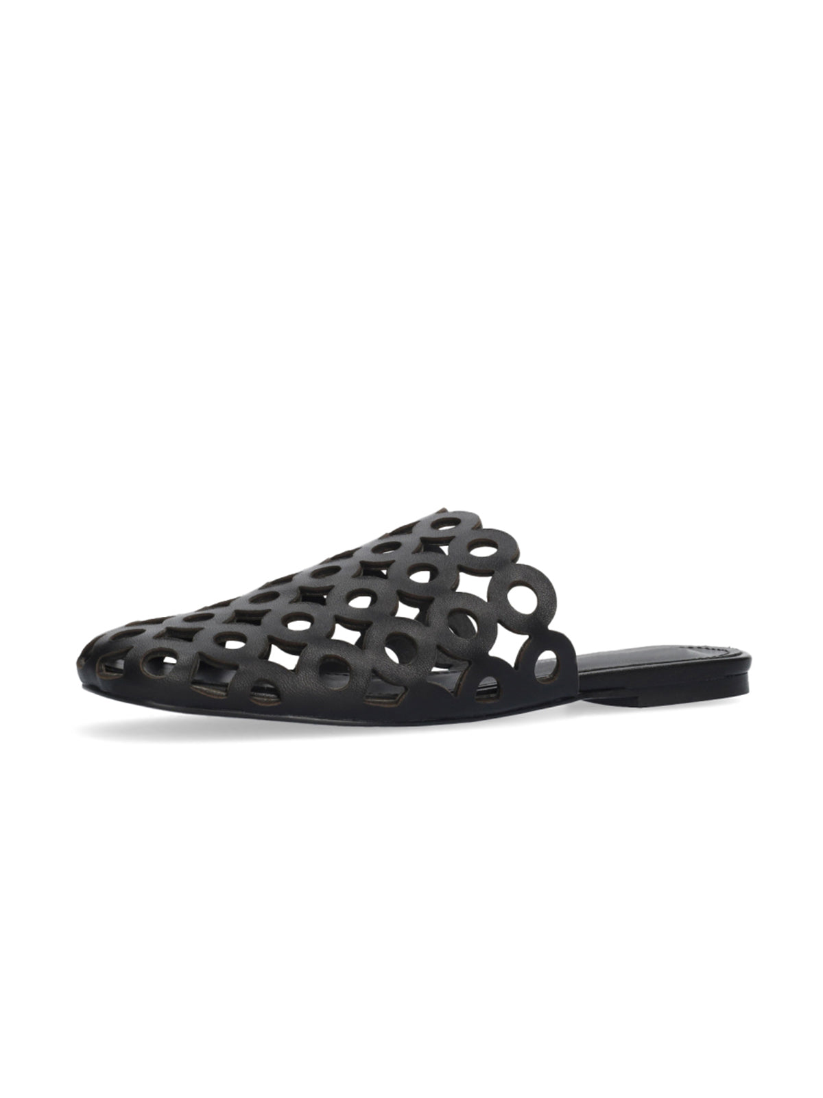Black Square-Toe Chic Backless Perforated Loafers Flats