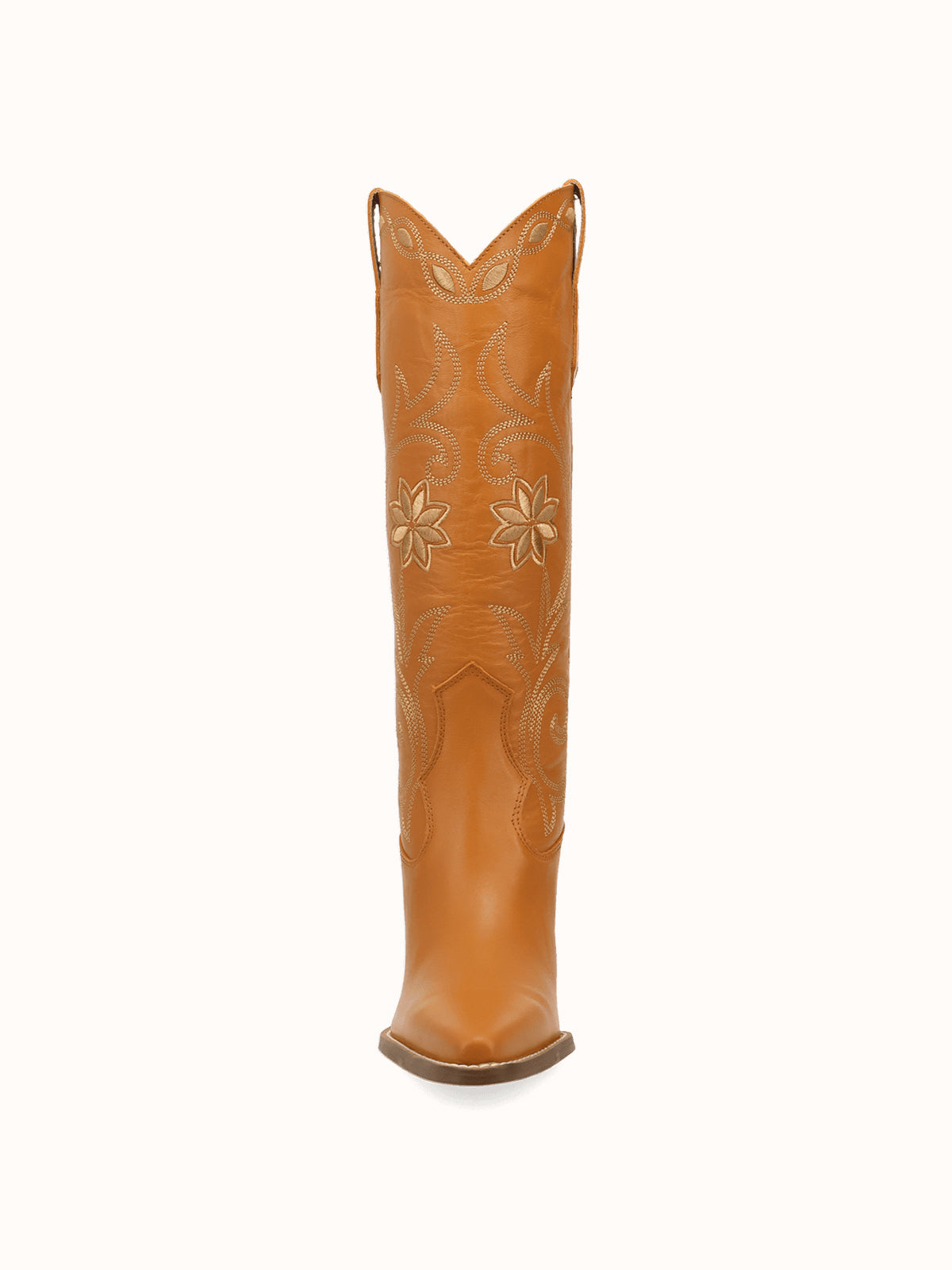 Snip-Toe Flowers And Chic Embroidery Wide Calf Knee High Cowgirl Boots - Orange