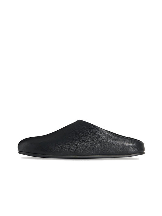 Black Round-Toe Simple Slip-On Flat Slides