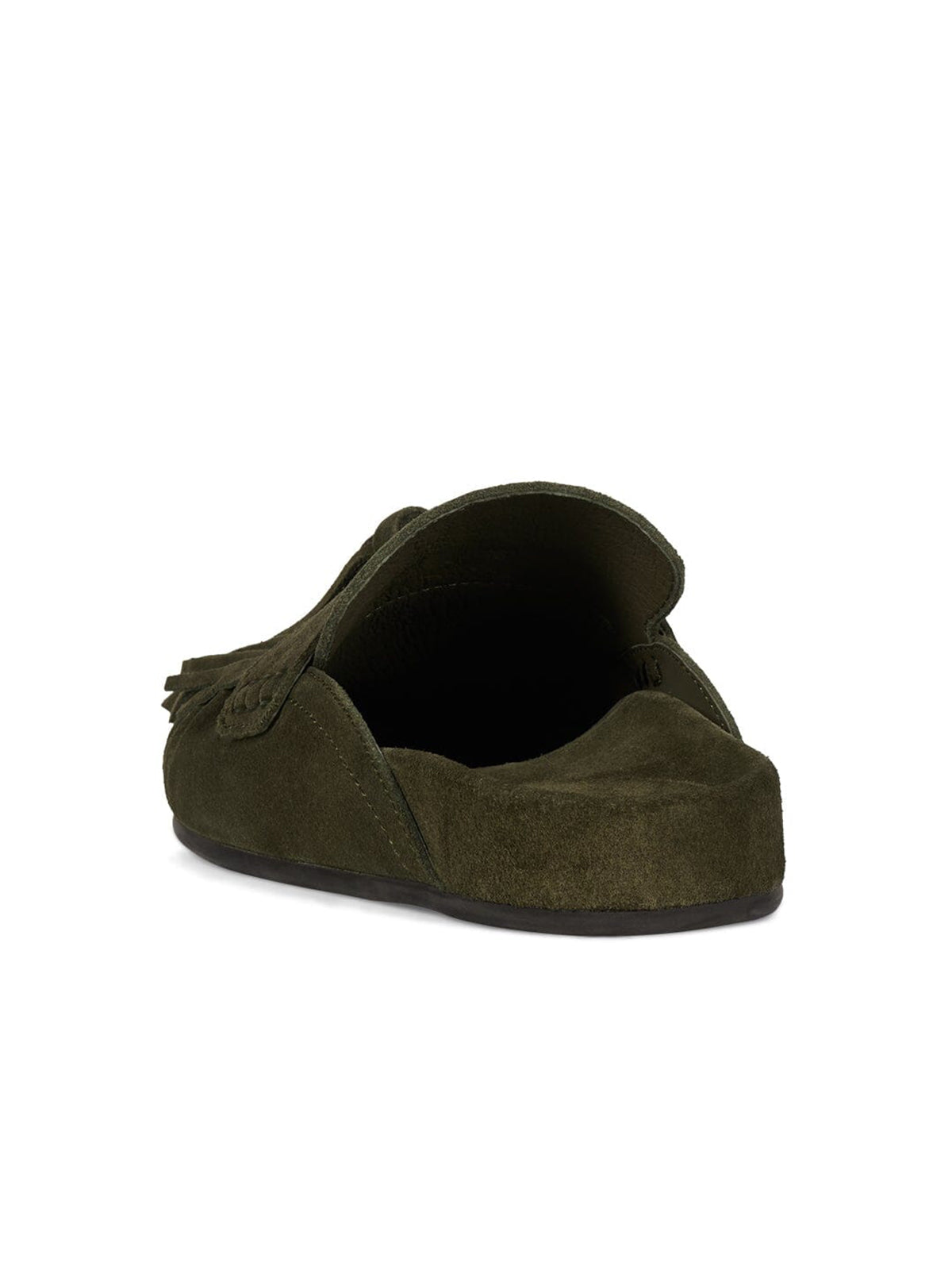 Brown Faux Suede Round-Toe Front Fringe Backless Slip-On Flats