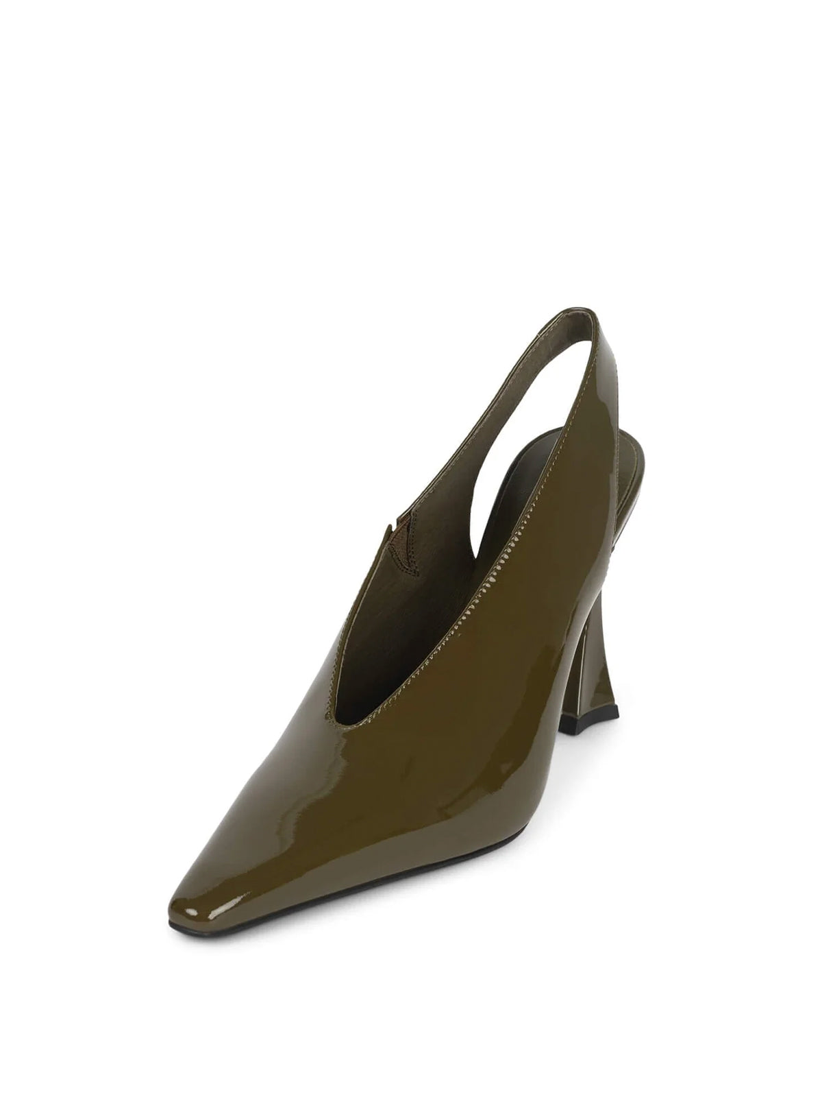 Green Patent Pointed-Toe Thick Slingback High Heels Pumps