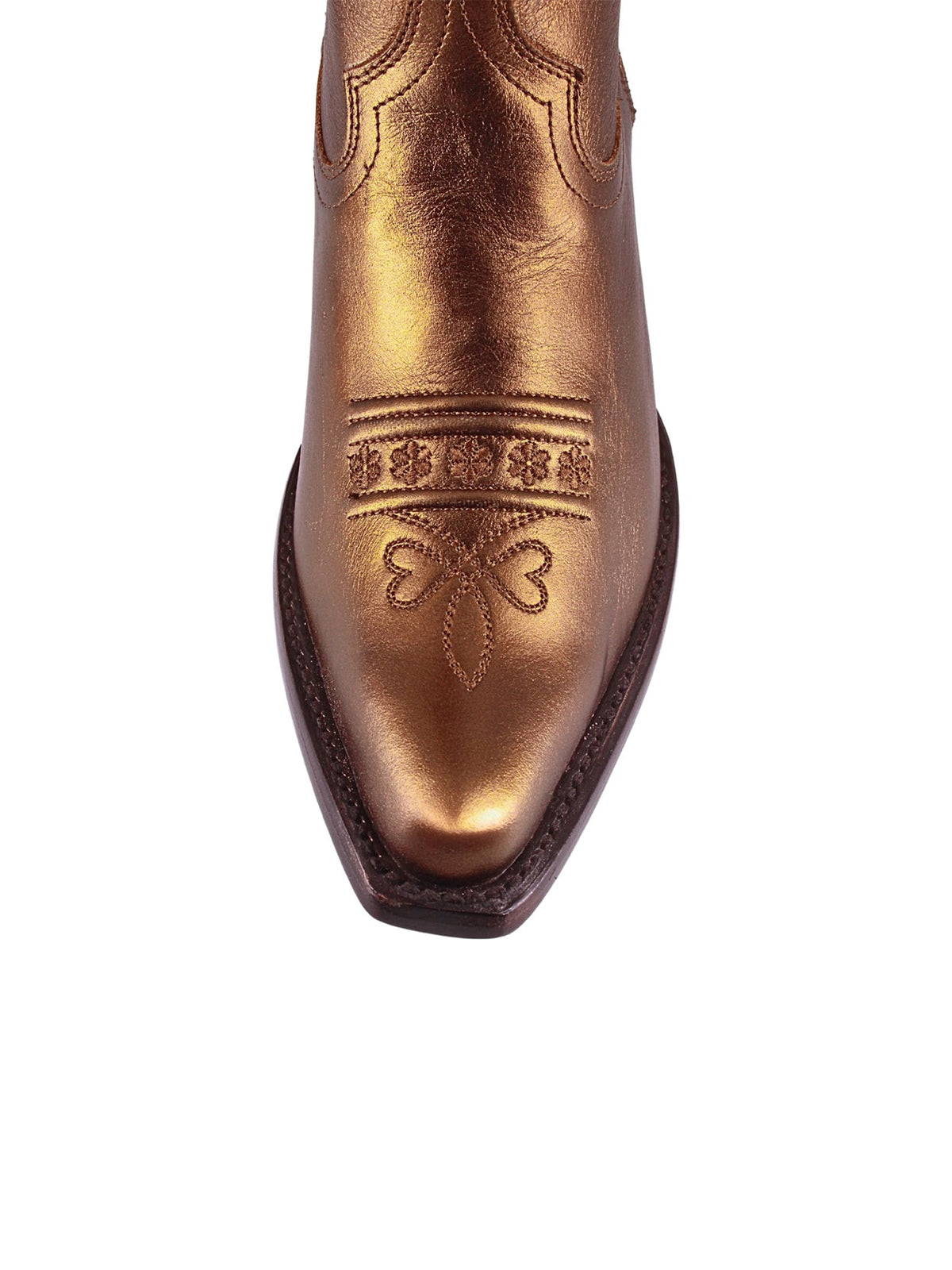 Metallic Copper Snip-Toe Heart Applique And Flowers Embroidery Mid Calf Cowgirl Boots