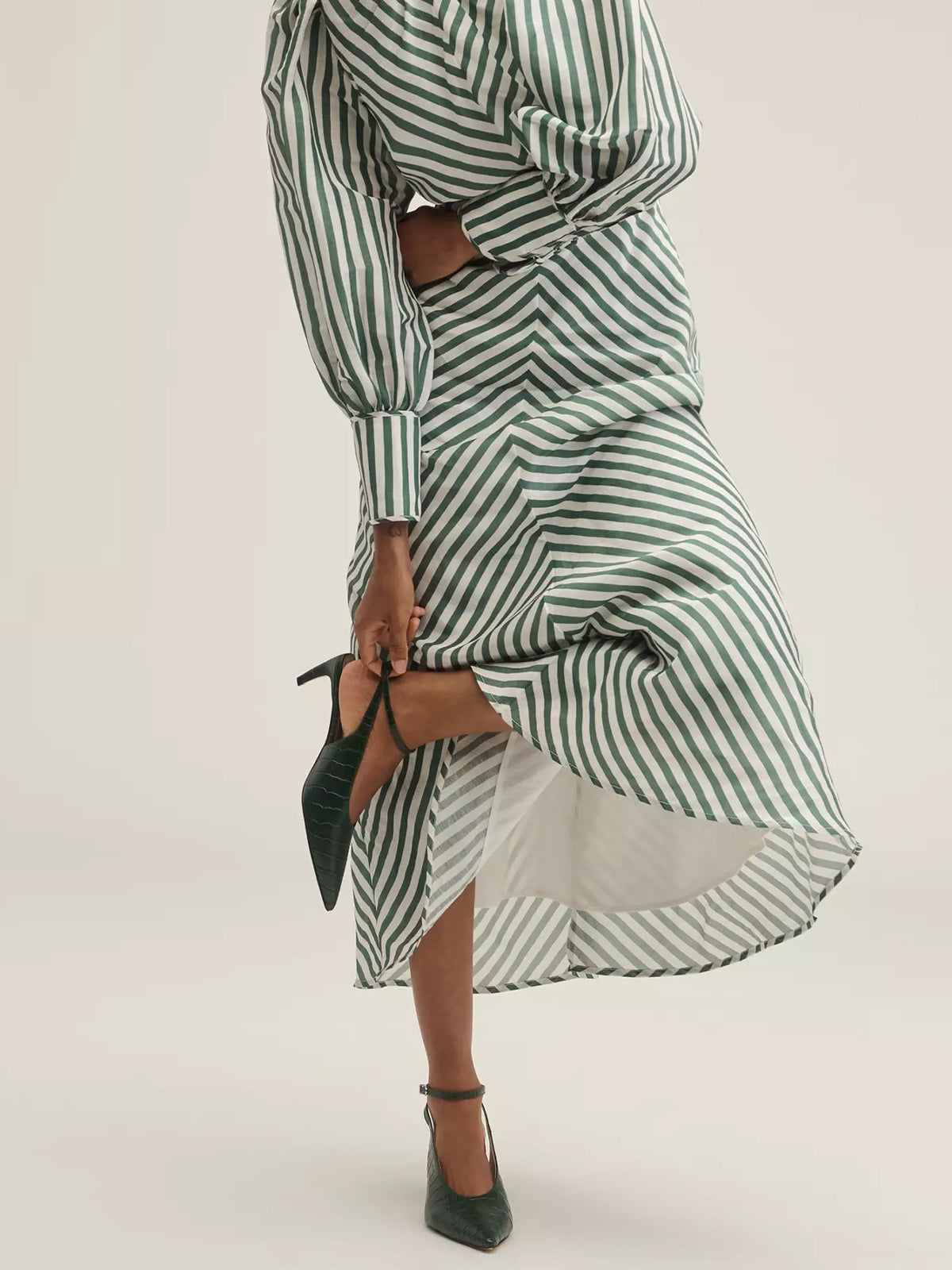 Green Stone Print Pointed-Toe Chic Slingback And Buckle Ankle Strap Kitten Heels