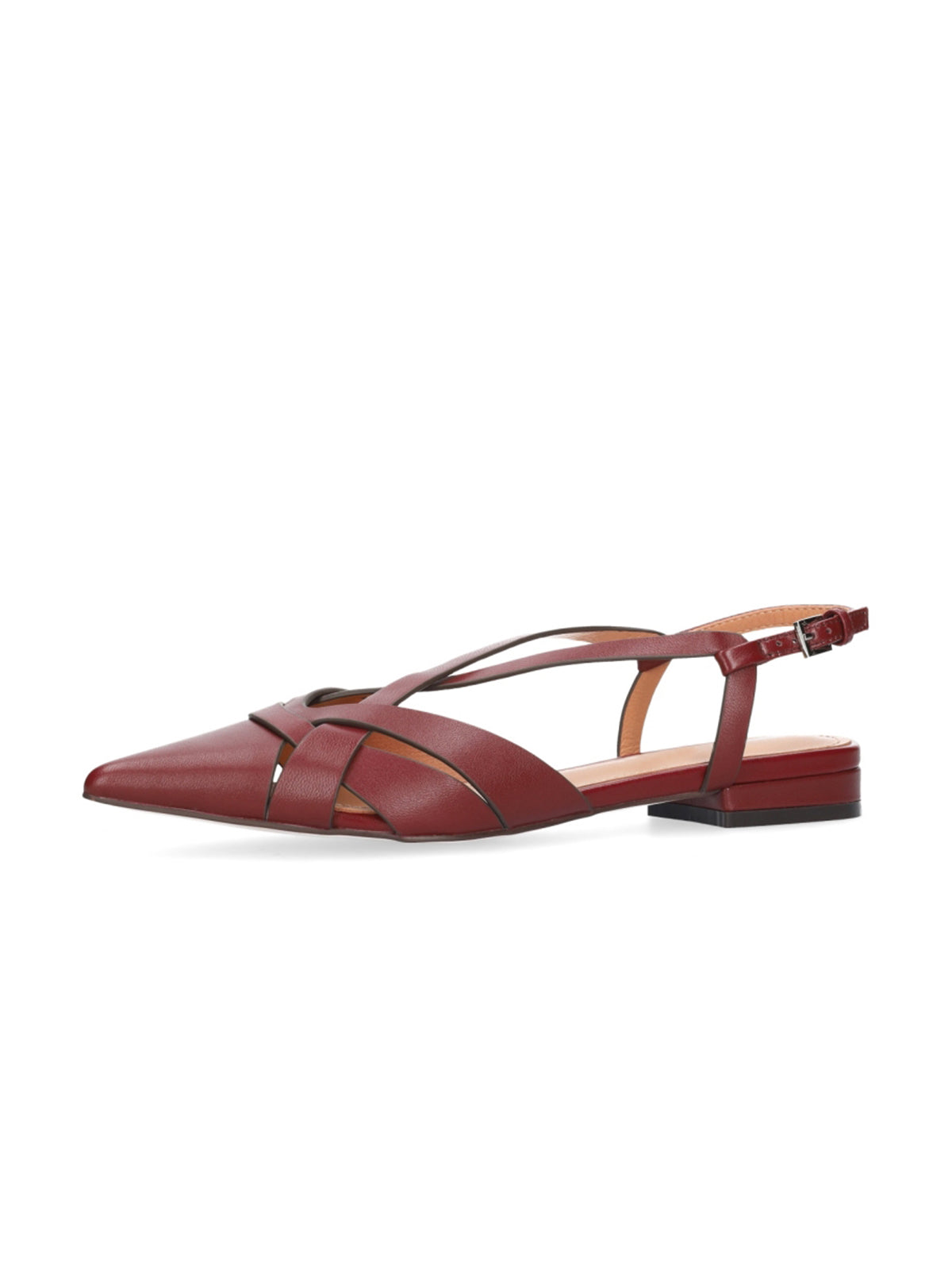 Burgundy Pointed-Toe Crossed Back Strap Chic Flats