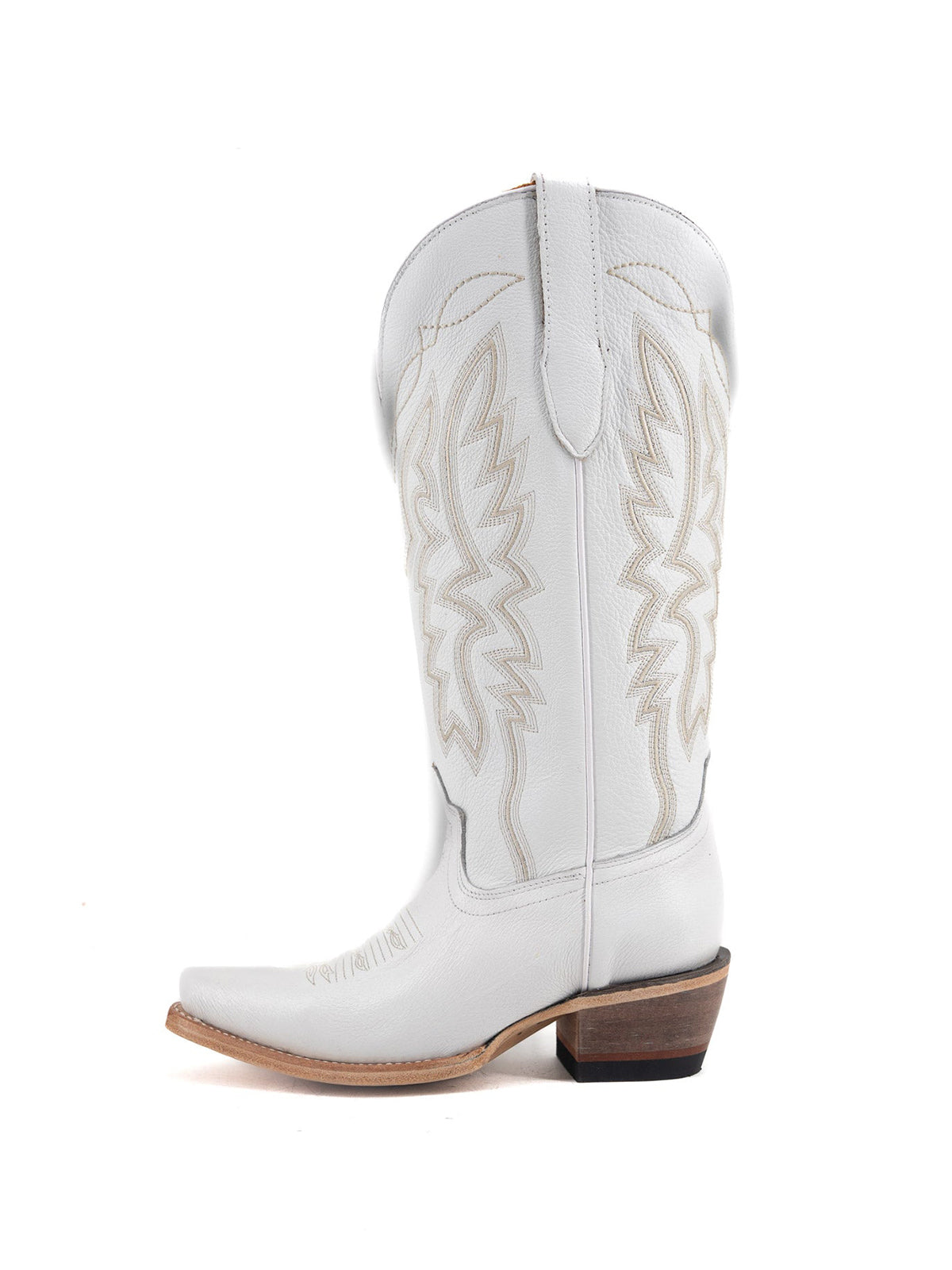 Western Snip-Toe Embroidery Half-Zip Mid Calf Cowgirl Boots - Ivory