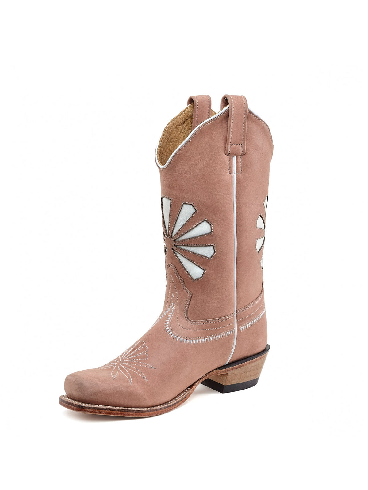 Pink Snip-Toe Floral Embroidery Western Mid Calf Cowgirl Boots