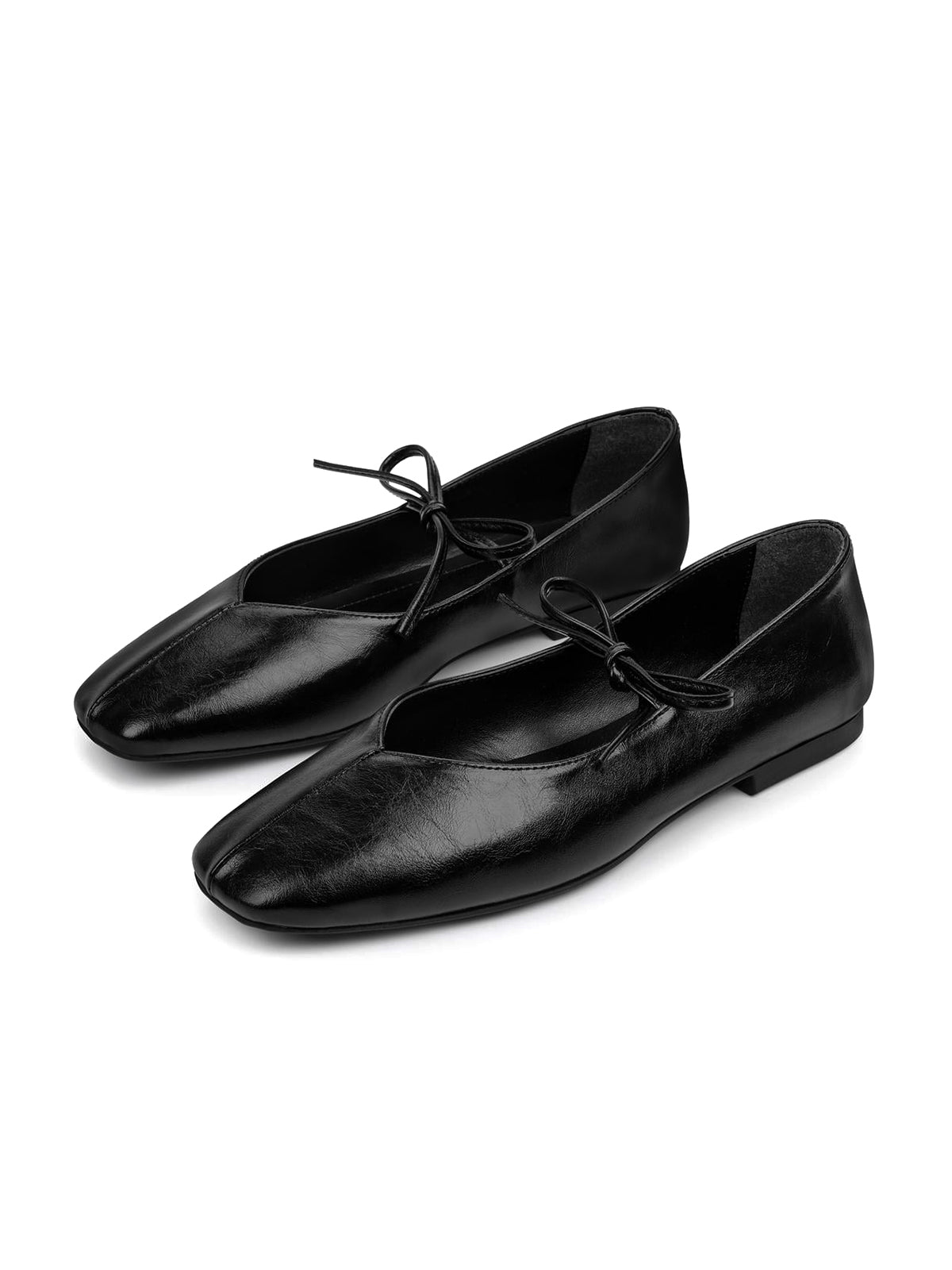 Black Square-Toe Chic Bridge Strap Slip-On Stylish Flats