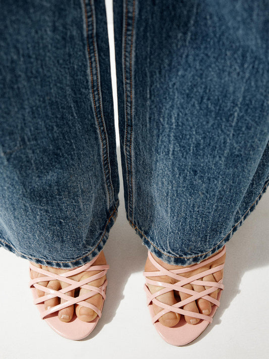 Pink Round-Toe Front Crossover Straps Slingback High Heels