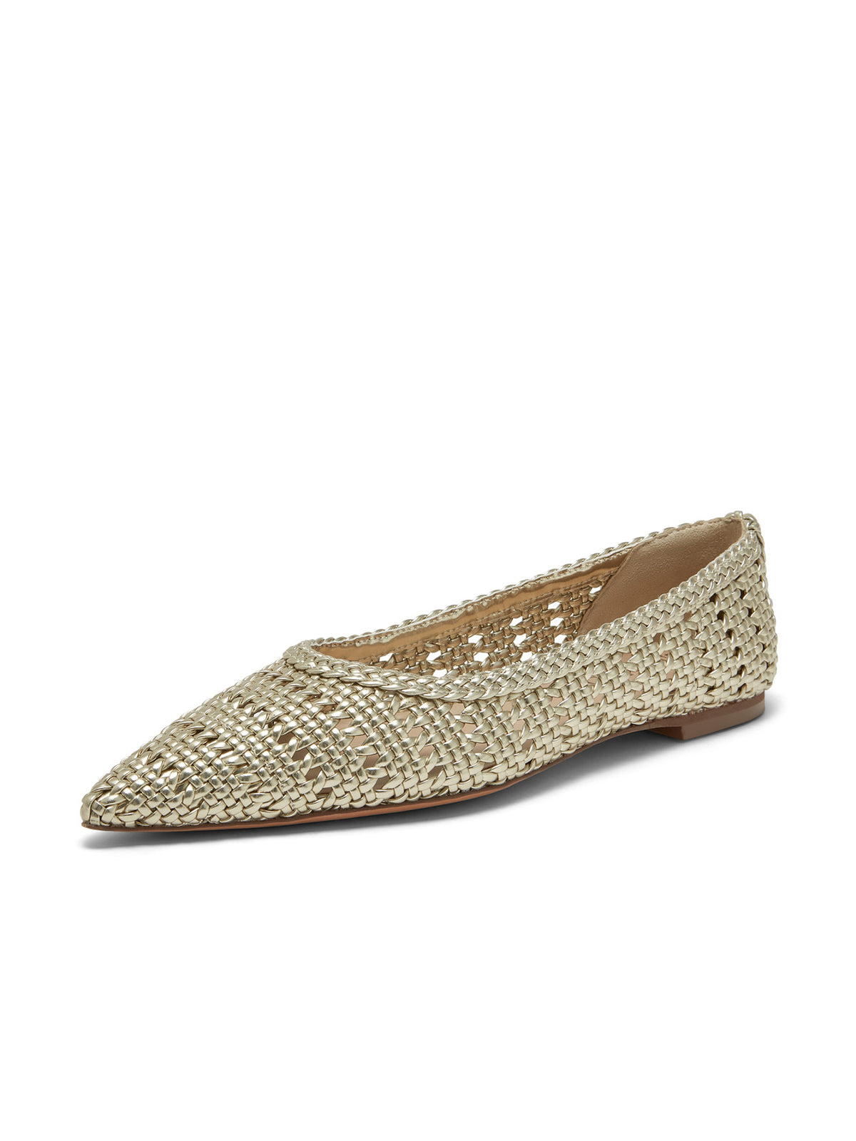 Metallic Gold Woven Vegan Leather Pointed-Toe Slip-On Chic Flats