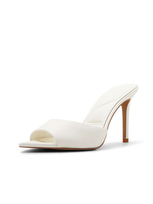 White Open Pointed-Toe Slip-On Backless High Heels