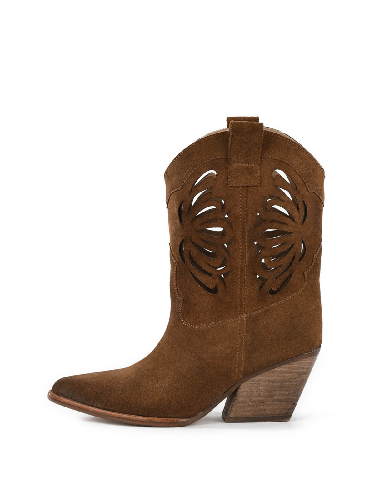 Brown Faux Suede Pointed-Toe Chic Cutout Ankle Cowgirl Boots