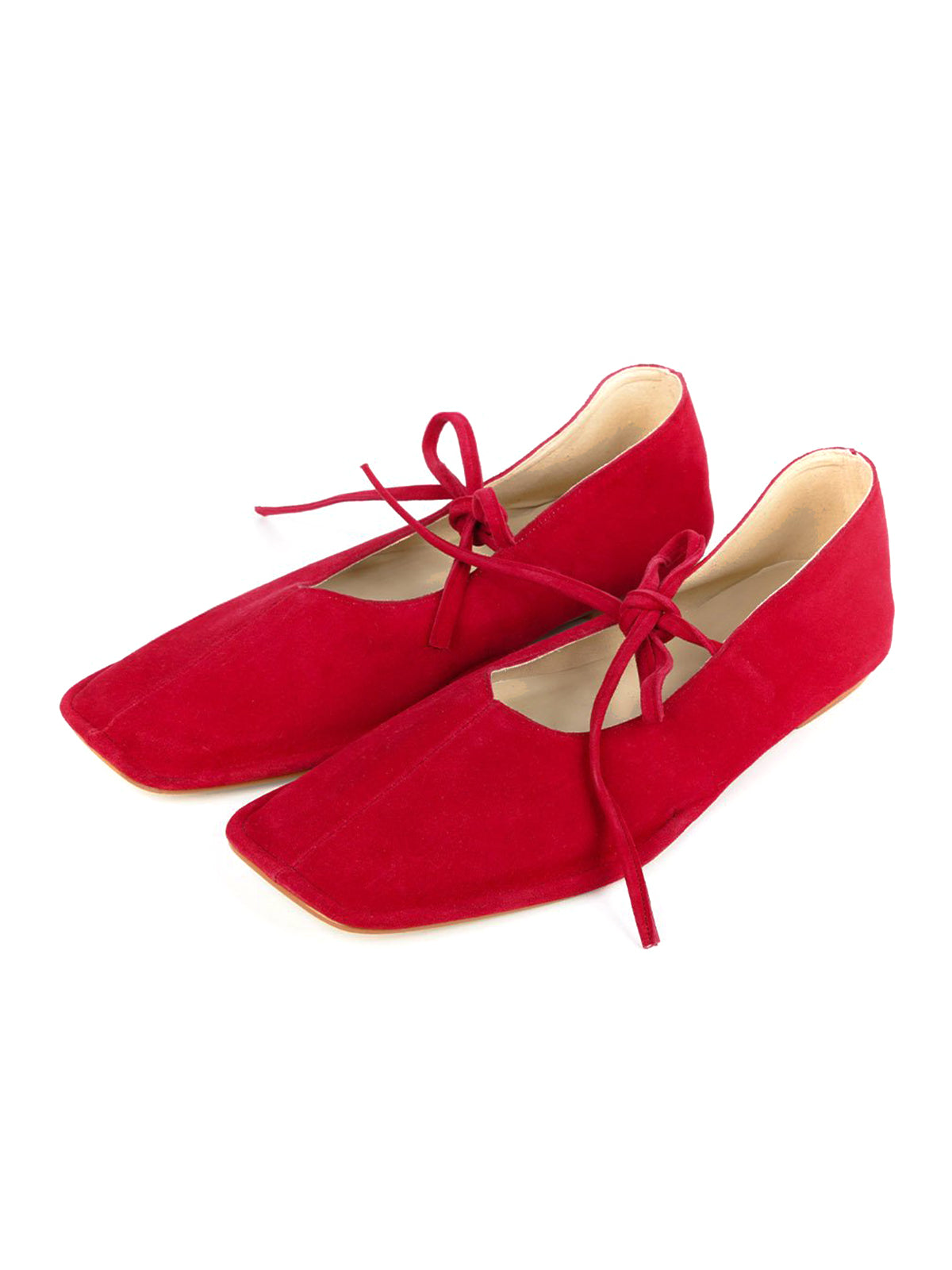 Red Faux Suede Square-Toe Middle Strap Slip-On Chic Flats