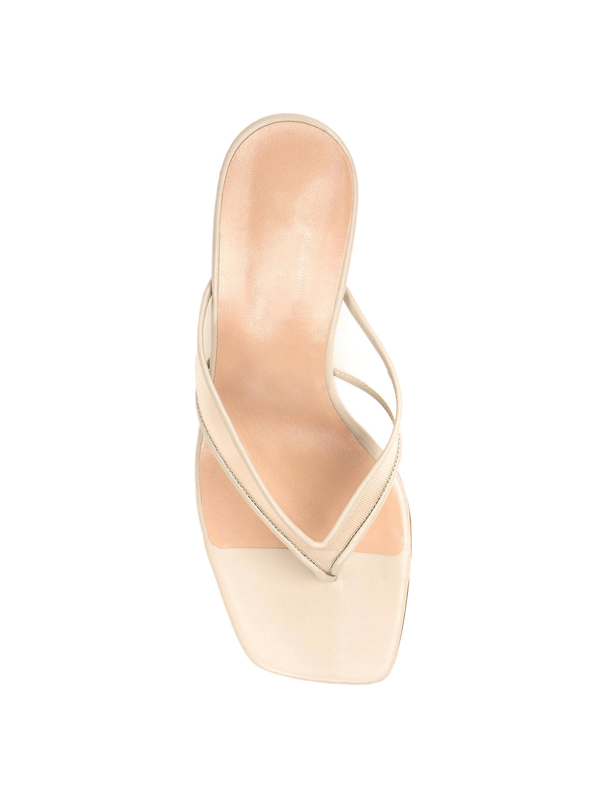Bone Vegan Leather And Mesh Square-Toe Flip-Flops Kitten Heels