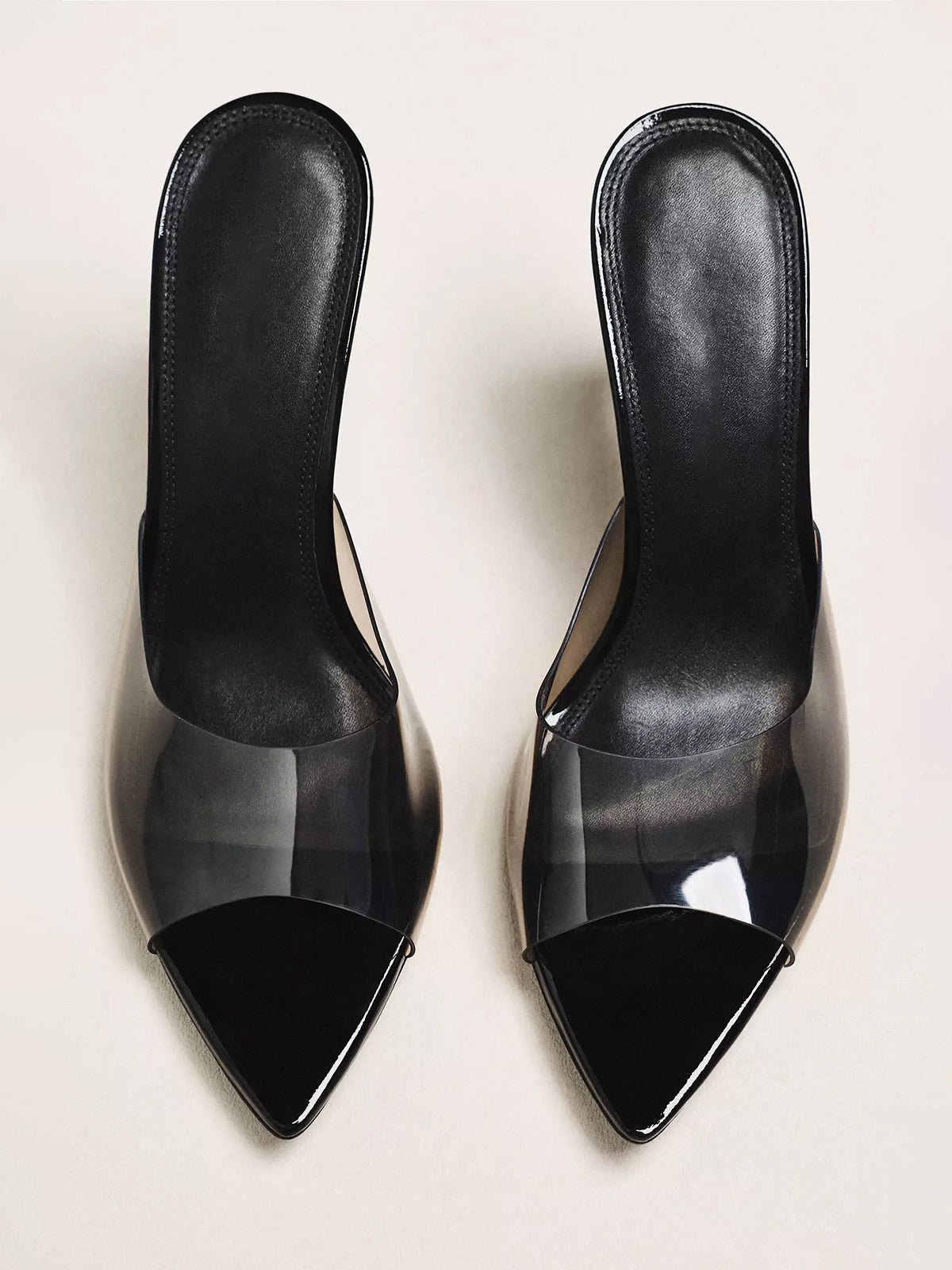 Black Transparent TPU Film Open Pointed-Toe Slip-On High Heels