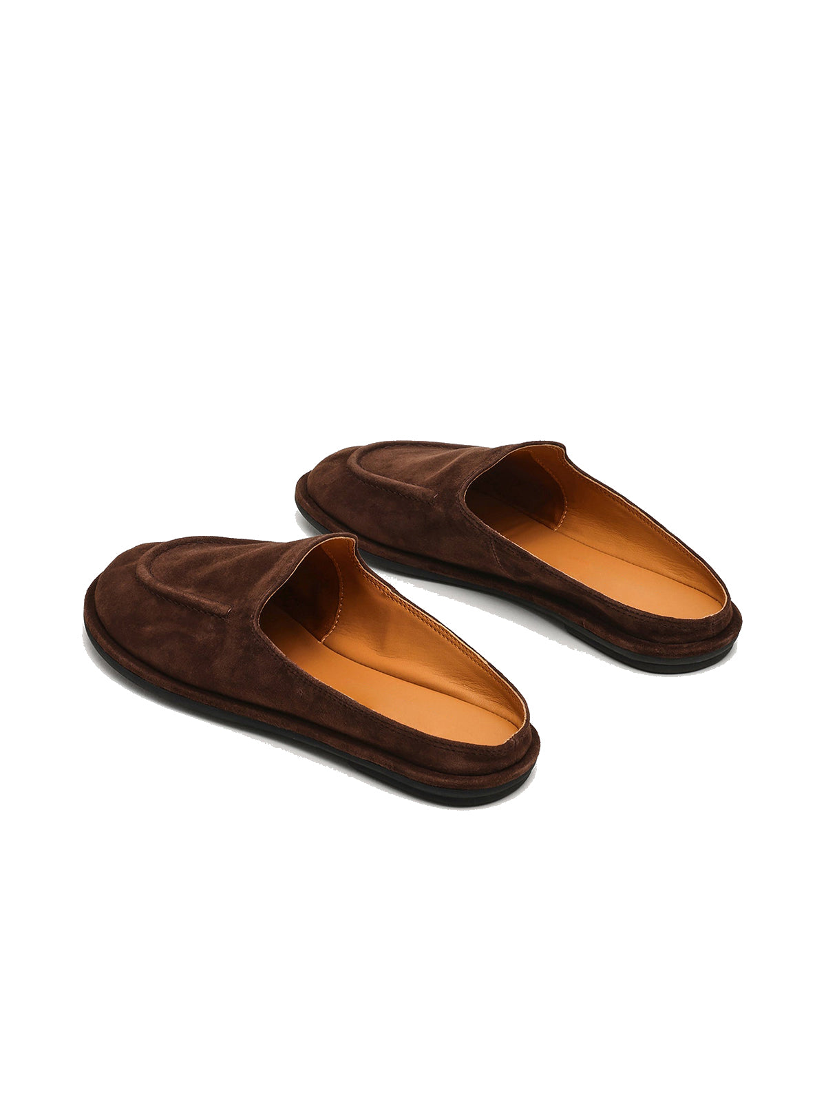 Chocolate Faux Suede Round-Toe Slip-On Backless Flats