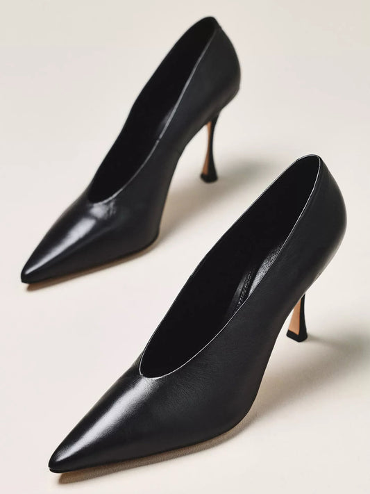Black Pointed-Toe Classic Pumps Slip-On High Heels
